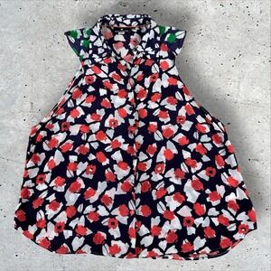 Emily Lovelock Floral Abstract Colorblock Cap Sleeve Blouse‎ Sz 10 Anthropologie